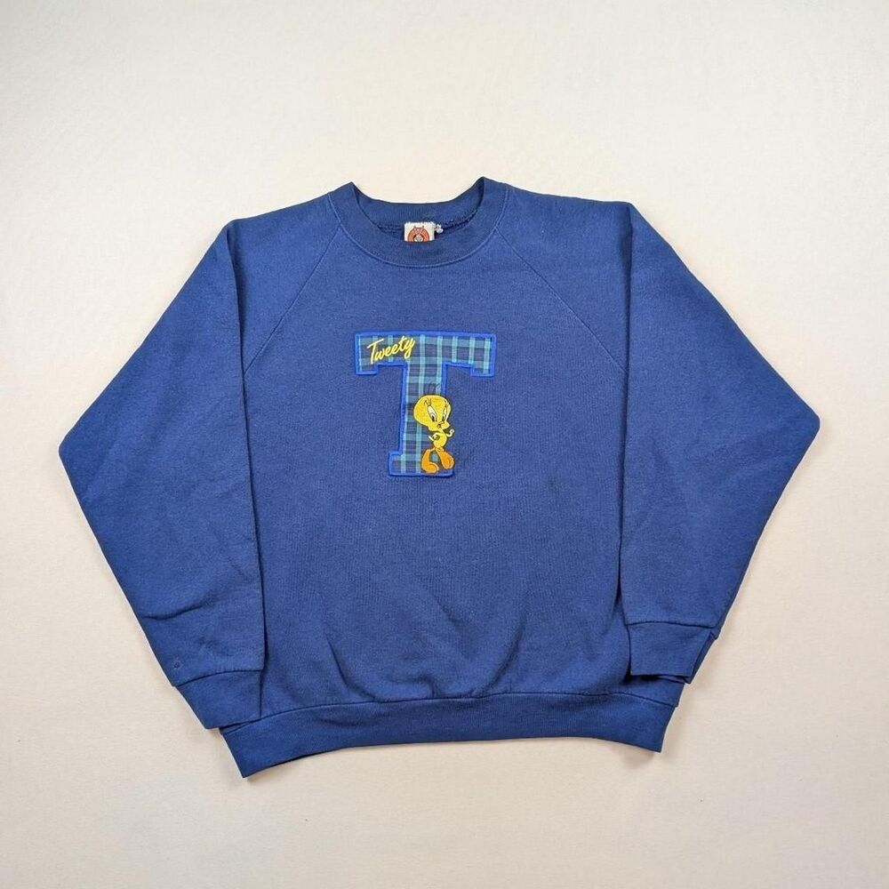 Vintage Looney Tunes Tweety Bird Blue Boxy Crewneck Sweatshirt Size XL Retro